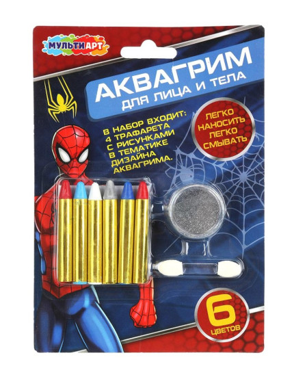 Аквагрим карандаши 6 цветов классика спайдер МУЛЬТИ АРТ